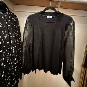 CeCe Black Sweater with Sheer Billowy Sleeves